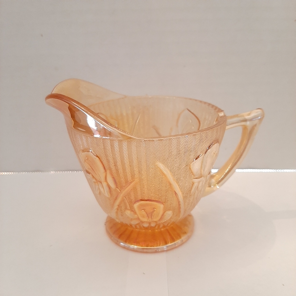 🛍Iridescent Orange Jeannette Creamer Iris/Herringbone DepressionGlass